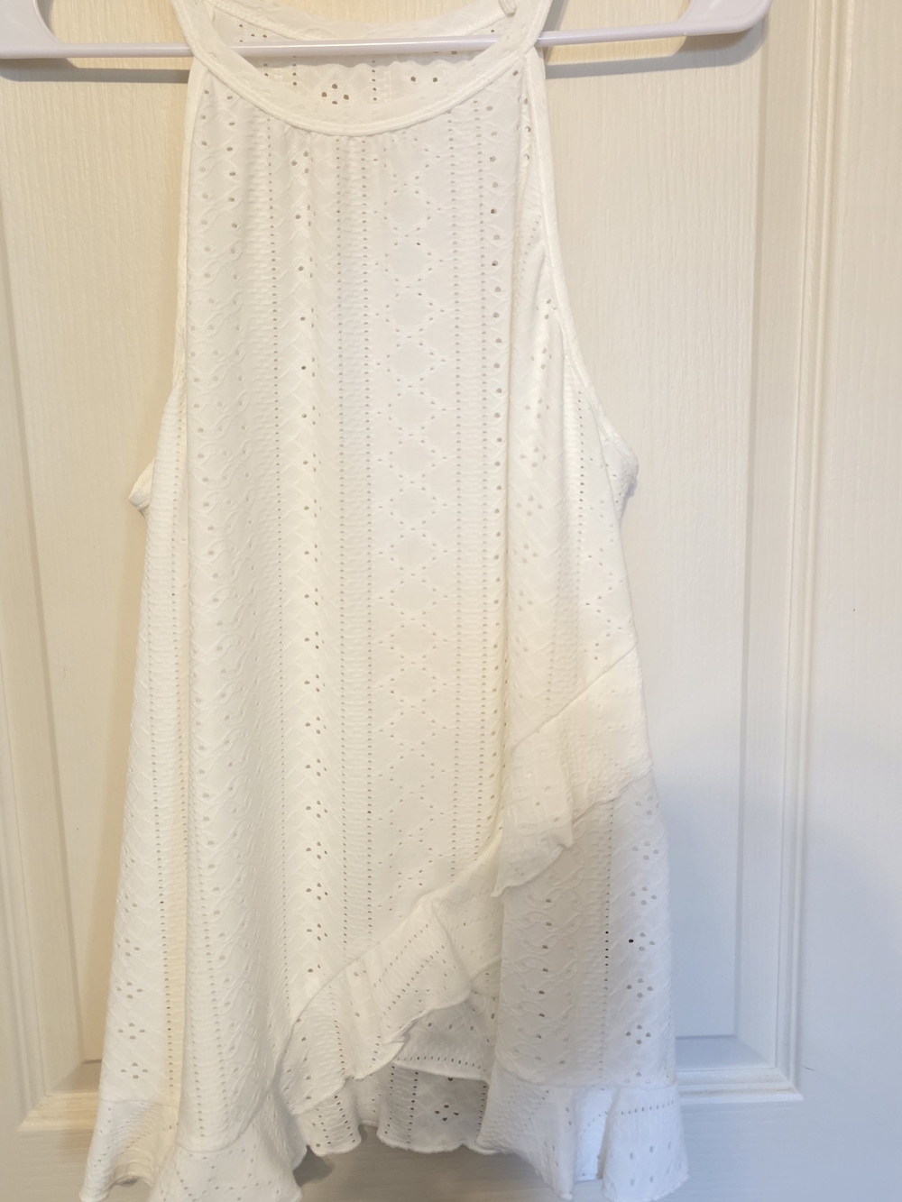 White Eyelet High-Low Halter Dress